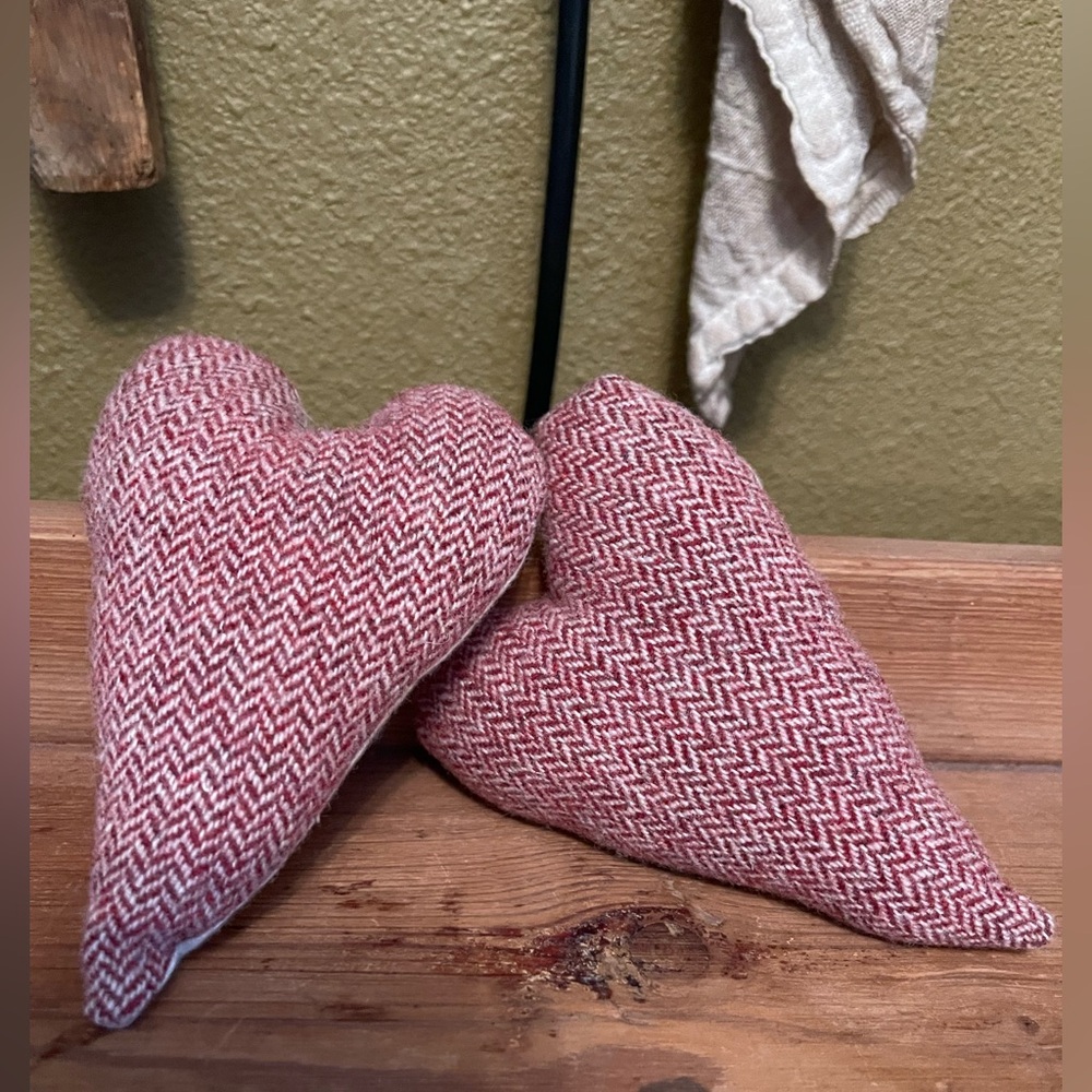 Handmade red/pink Herringbone Heart Pillows tucks/fillers
Set of 2
